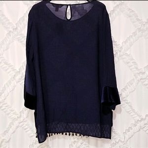 Krazy Kat Blue Velvet Beaded Tunic Top
